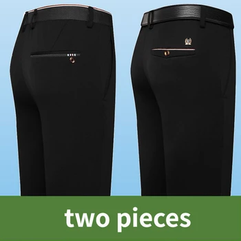 Классические прямые брюки для мужчин, официальные деловые брюки, Черные, синие Повседневные брюки, высокая эластичность, приталенный крой, профессиональные 1