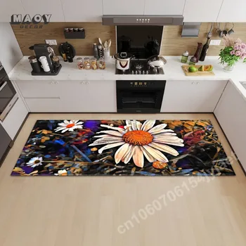 Кухонный коврик с принтом подсолнуха для декора гостиной, домашней спальни, ванной комнаты, нескользящий коврик, коврик для пола в пасторальном стиле с цветочным рисунком 1