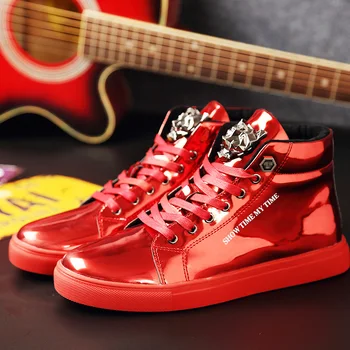 Модные кожаные красные ботинки для скейтборда, мужские нескользящие яркие мужские туфли с высоким берцем, роскошные брендовые дизайнерские кроссовки для мужчин большого размера 47 1
