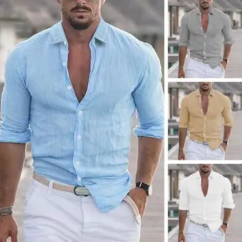 Мужская рубашка с лацканами, стильные мужские офисные рубашки, приталенный крой, мягкие, дышащие, с отложным воротником, для весенне-осенних сезонов, дышащие 1