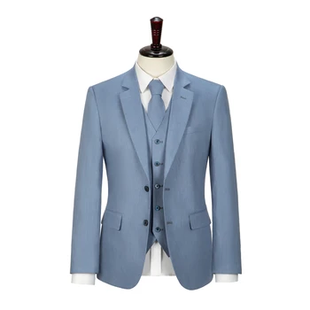 Мужской светло-голубой льняной костюм, сшитый на заказ, мужской приталенный костюм, повседневный костюм, свадебный костюм 1