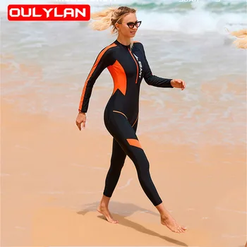 Новый женский цельный водолазный костюм, полные боди, гидрокостюм на молнии спереди, гидрокостюм для подводного плавания с длинными рукавами, купальники для серфинга, женские купальники 1
