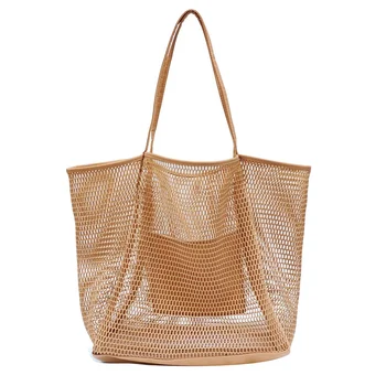 Переносная сетчатая сумка, детские сумки для хранения, пляжная сумка для купания, женская косметичка для макияжа коричневого цвета 1