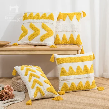 Простая подушка в скандинавском Instagram-стиле с кисточками, хохлатая подушка с Сафьяновой вышивкой для гостиной, диван-кровать и подушка для завтрака 1