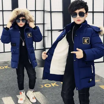 Пуховик для мальчиков, пальто, пальто Хлопок 2023, Синяя теплая утепленная зимняя детская одежда больших размеров 1