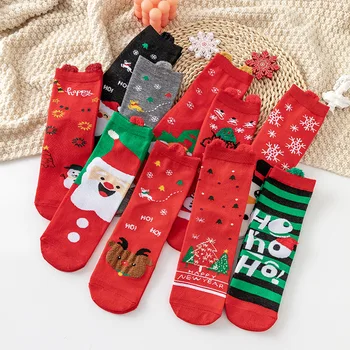 Рождественские носки с мультяшными животными, Санта-Клаус, Лось, снеговик, носки для рождественской елки, Забавные носки, Милые семейные рождественские подарки для детей 1