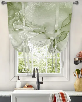 Шторы-бабочки с текстурой шалфейно-зеленого мрамора для гостиной, спальни, современные занавески на окно, короткие шторы на кухню 1