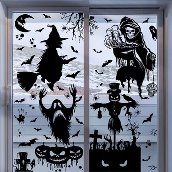 Электростатические наклейки на стену на Хэллоуин, большая Тыква Ведьмы, Наклейки на Хэллоуин, Декор на Хэллоуин, Настенное искусство своими руками для окна, двери 1