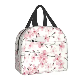 Японская вишневая изолированная сумка для ланча с цветочным рисунком, Многоразовый холодильник, термос для еды, Ланч-бокс для работы, учебы и путешествий