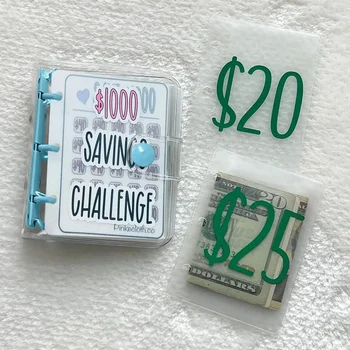1000 Savings Challenge Prefdo Money Saving Binder Мини-бюджетный биндер с конвертами для наличных Простой и интересный способ сэкономить 1000 долларов наличными 2