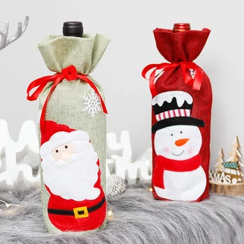 3 предмета Рождественская ткань Украшение рукава для бутылки вина Рождественская сумка для бутылки вина Рождественские Настольные украшения Рождественские сумки для бутылок вина 2