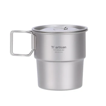 300 МЛ Титановая кофейная чашка с крышкой, штабелируемая кружка для кемпинга на открытом воздухе, альпинизма, Титановая кофейная чашка с крышкой, Штабелируемая кружка 2