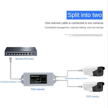 4X Удлинитель POE с 1-2 портами 100 Мбит/с Стандарта IEEE 802.3Af/At 48 В Для IP-камеры NVR POE Расширяет диапазон POE на 100 метров 2