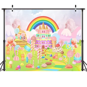 Candyland Фон для фотосъемки Сказочный замок Мороженое Радужный Леденец на палочке Фон Баннер вечеринки по случаю Дня рождения Candy Land 2