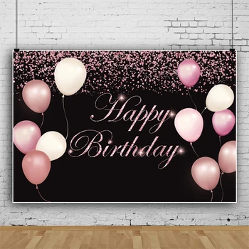 Laeacco Розово-золотой и черный Фон с Днем рождения, Красочные воздушные шары, блестящий портрет девушки, Индивидуальный фон для фотосъемки 2