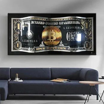 Горящий Биткоин Картина на холсте Плакаты и принты в скандинавском стиле с долларовыми деньгами, настенные художественные картины для гостиной в винтажном стиле Без рамки 2