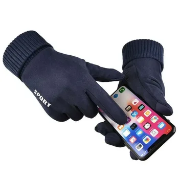 Зимние перчатки мужские женские плюшевые водонепроницаемые ветрозащитные Для занятий спортом на открытом воздухе Велоспорт Теплые перчатки из замши с сенсорным экраном Велосипедное снаряжение 2