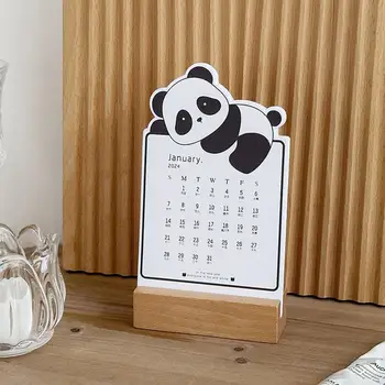 Календарь Panda 2024 Съемный Ежемесячный Календарь Panda Stand Up Портативный Настольный Календарь С Деревянной Основой Для Составления Списка Дел 2