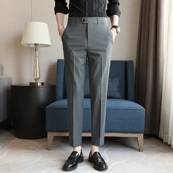 Корейский летний деловой костюм из тонкого шелка льда, брюки для мужчин, одежда 2023, Официальная одежда, Приталенные Повседневные Прямые офисные брюки 44 42 2