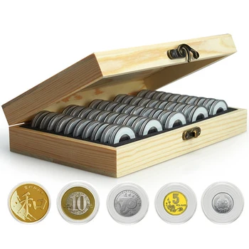 Коробка для хранения монет 50ШТ с регулировочной площадкой, Регулируемый Антиоксидантный Деревянный Футляр для домашней коллекции памятных монет 2