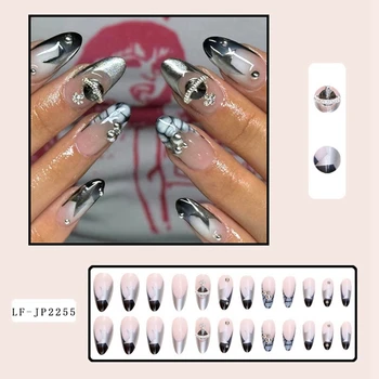 Лазерная Серебристо-серая планета Накладные ногти Длинный кончик ногтя Съемный Пресс на ногти Маникюр своими руками Блестящие Бриллиантовые ногти 2