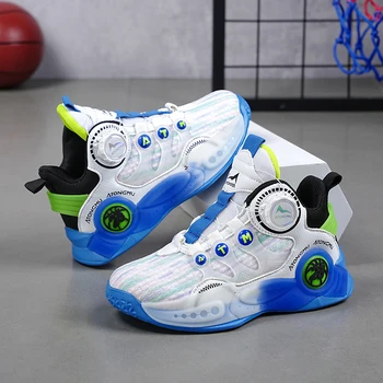 Летняя детская баскетбольная обувь 2023 года, сетчатая дышащая спортивная обувь для мальчиков, модные кроссовки, нескользящая детская обувь для тренировок 2