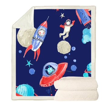 Модные детские пледы HX Rocket Astronaut с 3D графикой, двухслойное одеяло, сохраняющее тепло, прямая поставка 2
