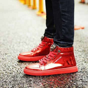 Модные кожаные красные ботинки для скейтборда, мужские нескользящие яркие мужские туфли с высоким берцем, роскошные брендовые дизайнерские кроссовки для мужчин большого размера 47 2