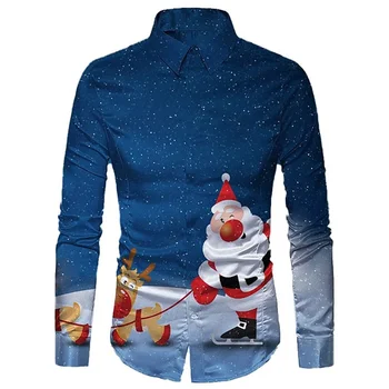 Мужская высококачественная рождественская рубашка с принтом снеговика с длинным рукавом из удобной мягкой ткани, повседневный праздничный дизайнерский топ для вечеринки S-6XL 2