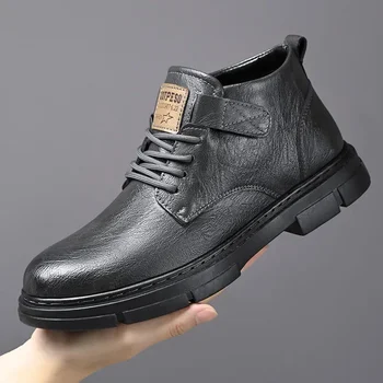 Мужские кожаные ботинки 2024, осень-зима, Роскошная мода, Новый тренд, короткие ботинки для взрослых в британском стиле, Прогулочная рабочая одежда, обувь для мужчин 2