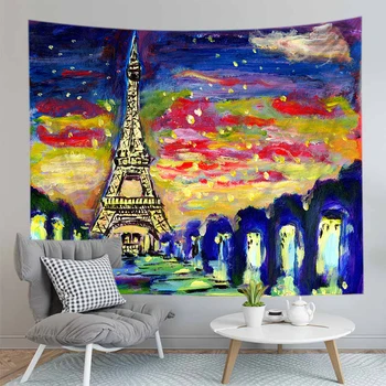 Настройте Париж Эйфелева башня Гобелен на стену для спальни Домашний декор Стены Ткань Кемпинг Пляжный коврик 2