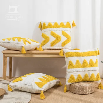 Простая подушка в скандинавском Instagram-стиле с кисточками, хохлатая подушка с Сафьяновой вышивкой для гостиной, диван-кровать и подушка для завтрака 2