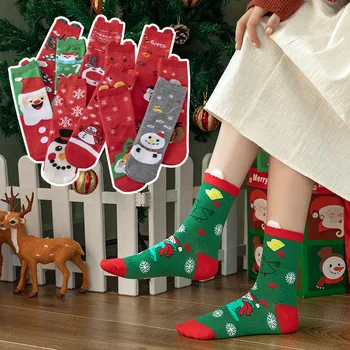 Рождественские носки с мультяшными животными, Санта-Клаус, Лось, снеговик, носки для рождественской елки, Забавные носки, Милые семейные рождественские подарки для детей 2
