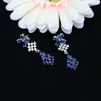 Серьги-подвески с натуральным синим кубическим цирконием, свадебные украшения из серебра 925 пробы, длинные серьги для женщин 2