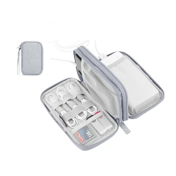 Сумка-органайзер для электроники, сумка для хранения кабеля передачи данных, водонепроницаемая двухслойная сумка, чехол для переноски шнура, телефона, зарядного устройства 2