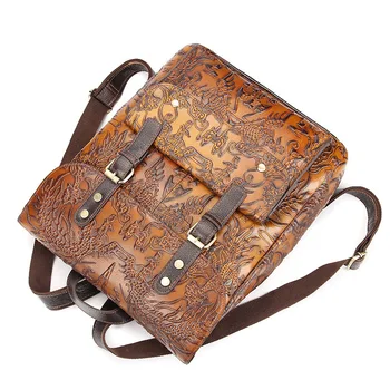 Цветной кожаный рюкзак ручной работы, повседневная женская сумка из воловьей кожи, индивидуальный рюкзак в стиле ретро, потертый вручную 2