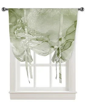 Шторы-бабочки с текстурой шалфейно-зеленого мрамора для гостиной, спальни, современные занавески на окно, короткие шторы на кухню 2