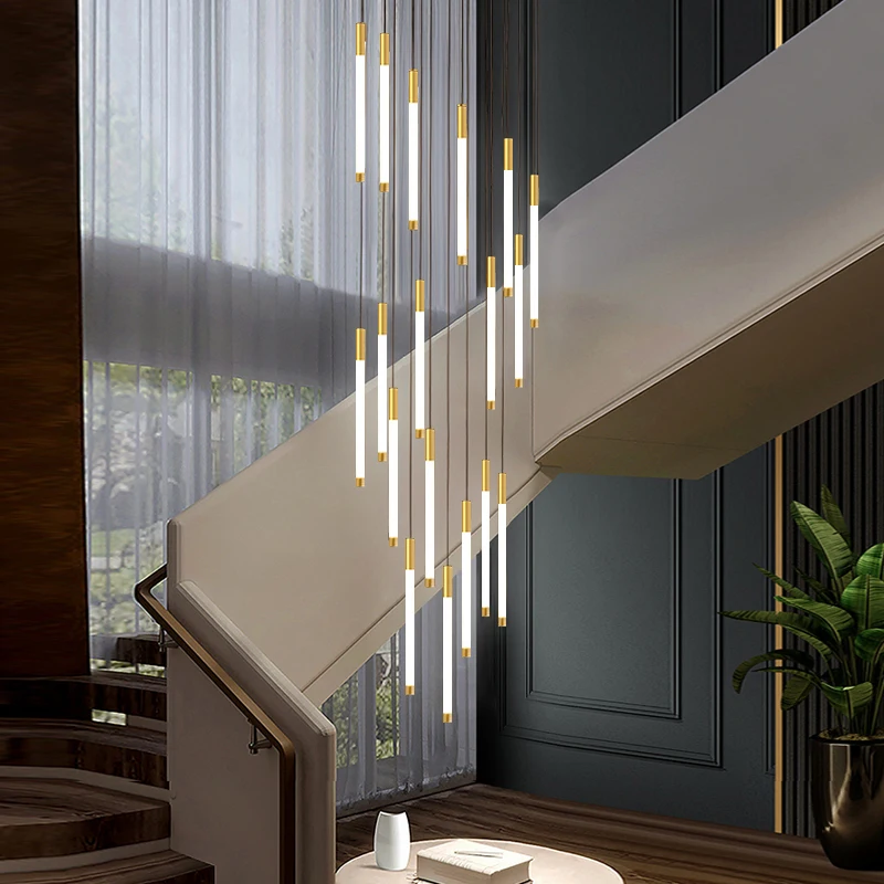 Спиральный дизайн, современная лестница, светодиодная люстра, длинный коридор, вестибюль, подвесной светильник с регулируемой яркостью, декор для дома, черный светильник Изображение 3