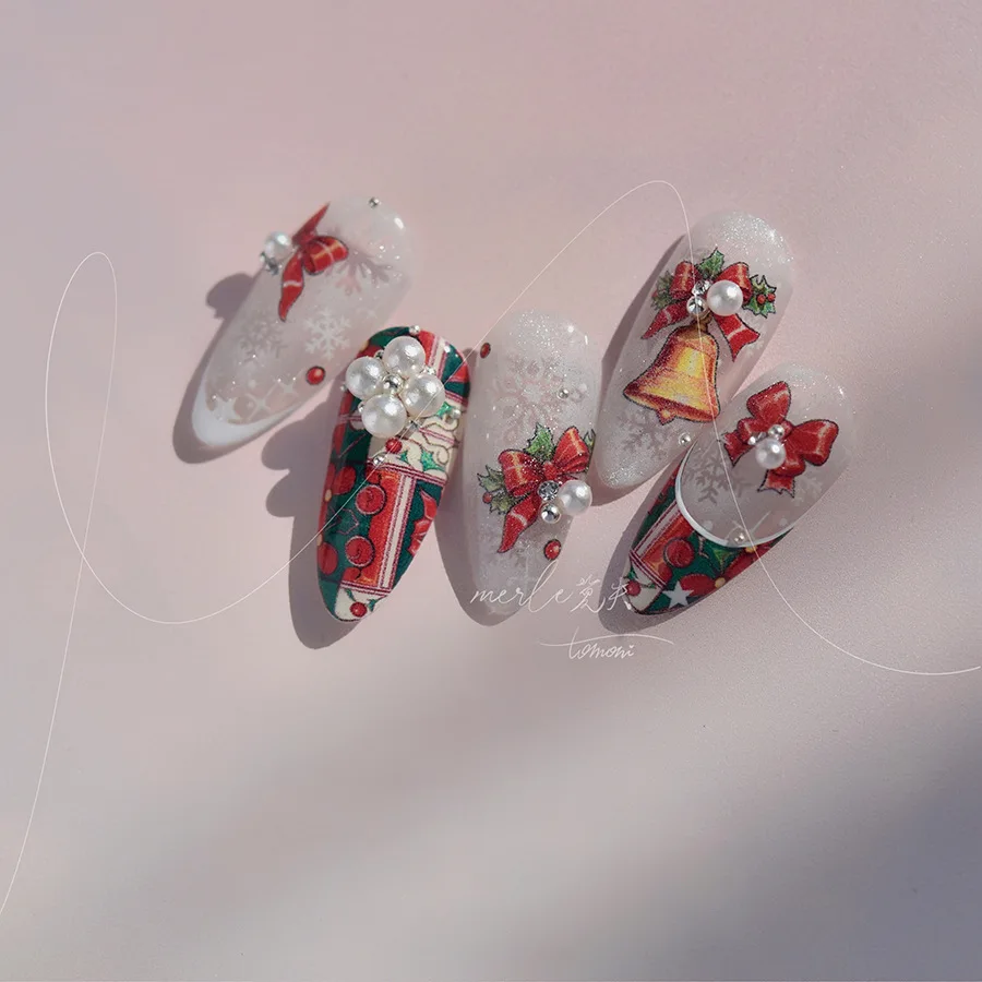 Тонкие и прочные наклейки для ногтей, не теряющие стиль сотрудничества, японские винтажные наклейки для ногтей, Рождественский колокольчик Изображение 1