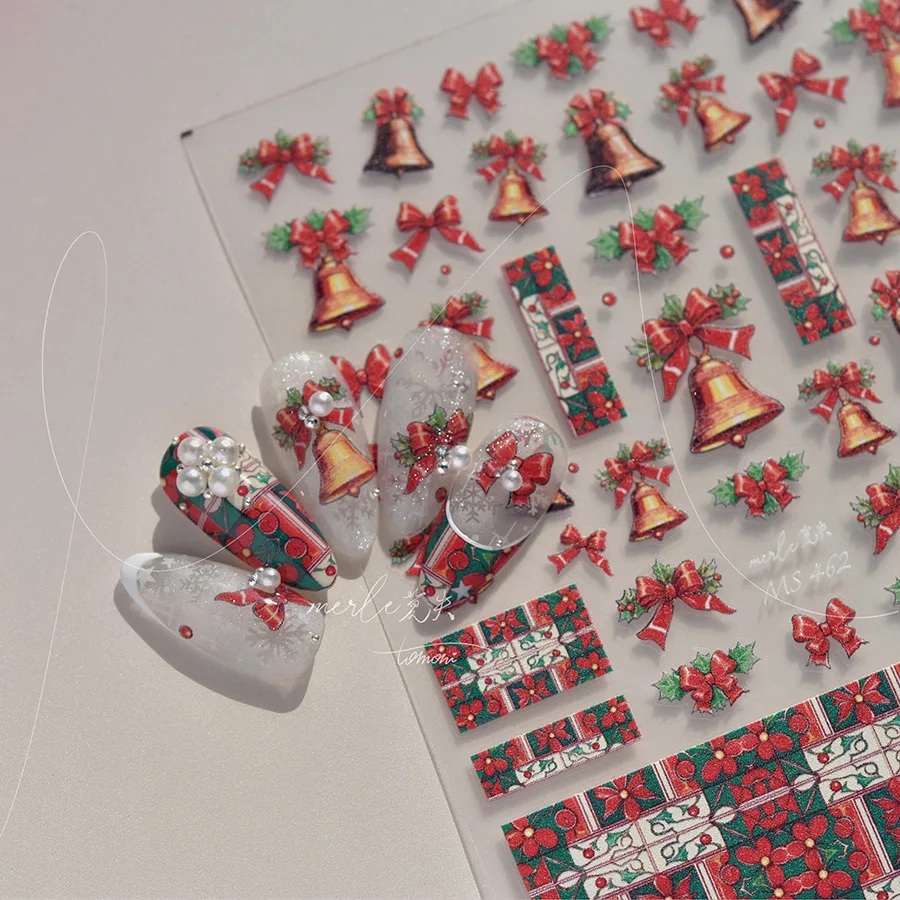 Тонкие и прочные наклейки для ногтей, не теряющие стиль сотрудничества, японские винтажные наклейки для ногтей, Рождественский колокольчик Изображение 2