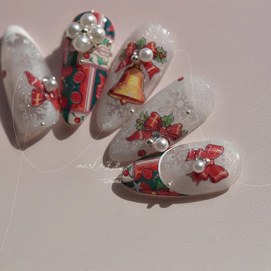 Тонкие и прочные наклейки для ногтей, не теряющие стиль сотрудничества, японские винтажные наклейки для ногтей, Рождественский колокольчик Изображение 3