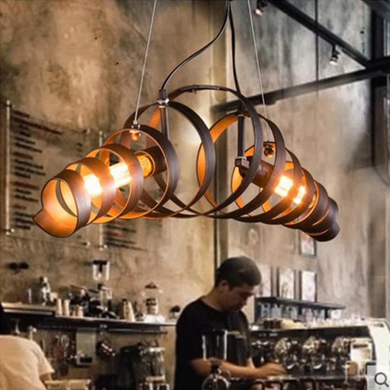 ЛОФТ ретро промышленная ржавчина, черное железо, вращающаяся турбина, подвесной светильник, кофейный светильник с двойной головкой, 110-240 В Изображение 1
