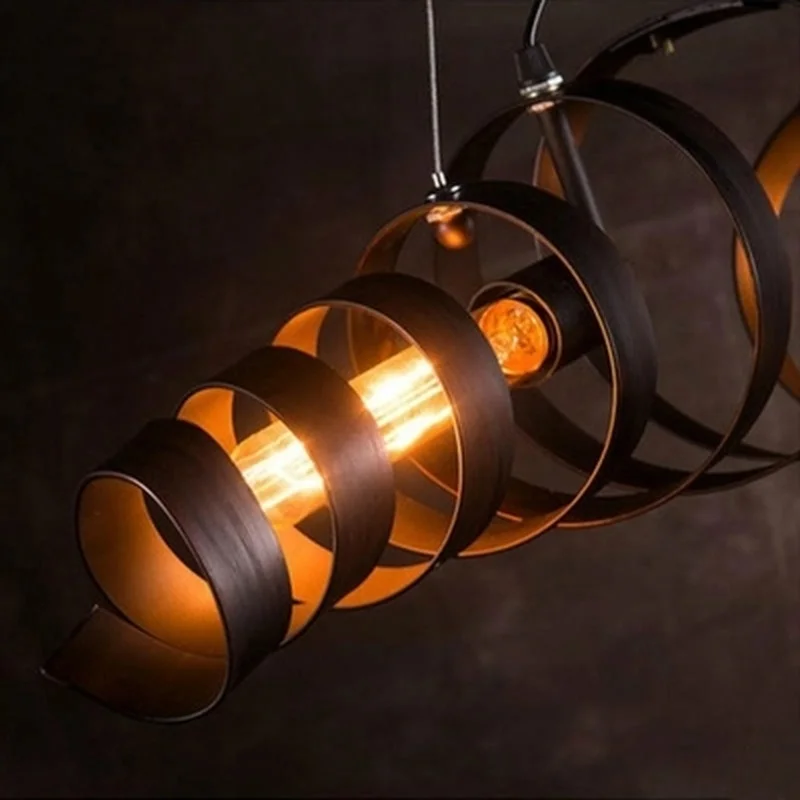 ЛОФТ ретро промышленная ржавчина, черное железо, вращающаяся турбина, подвесной светильник, кофейный светильник с двойной головкой, 110-240 В Изображение 5