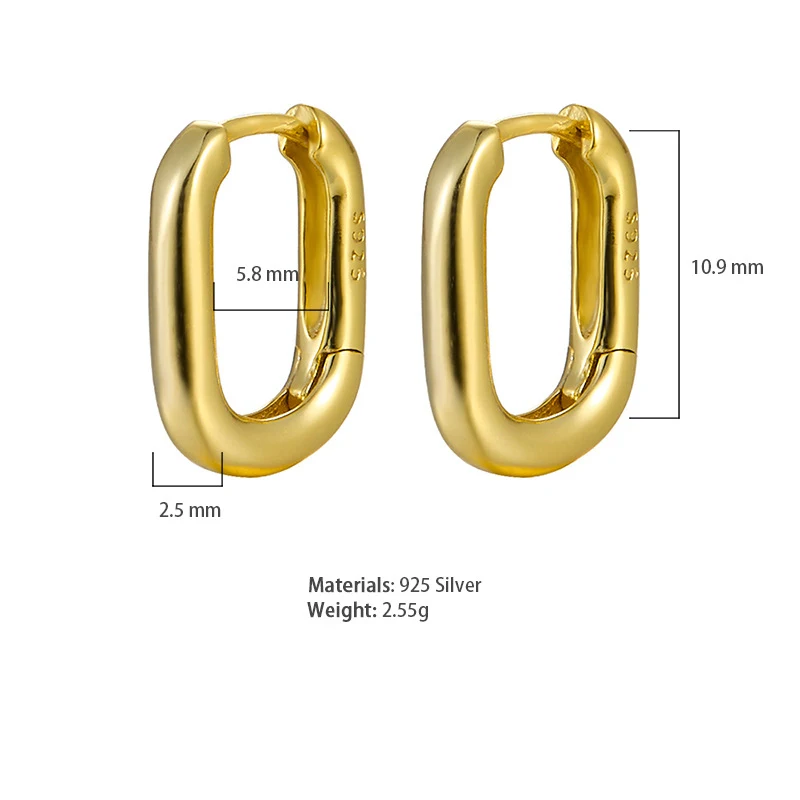 BOEYCJR S925 Длинные прямоугольные серьги-кольца в стиле ins для женщин Изысканные ювелирные изделия Изображение 3
