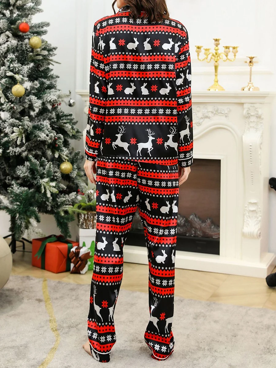 Женский рождественский пижамный комплект из 2 предметов, рубашка с перьями, топы, брюки, комплекты пижам Изображение 1