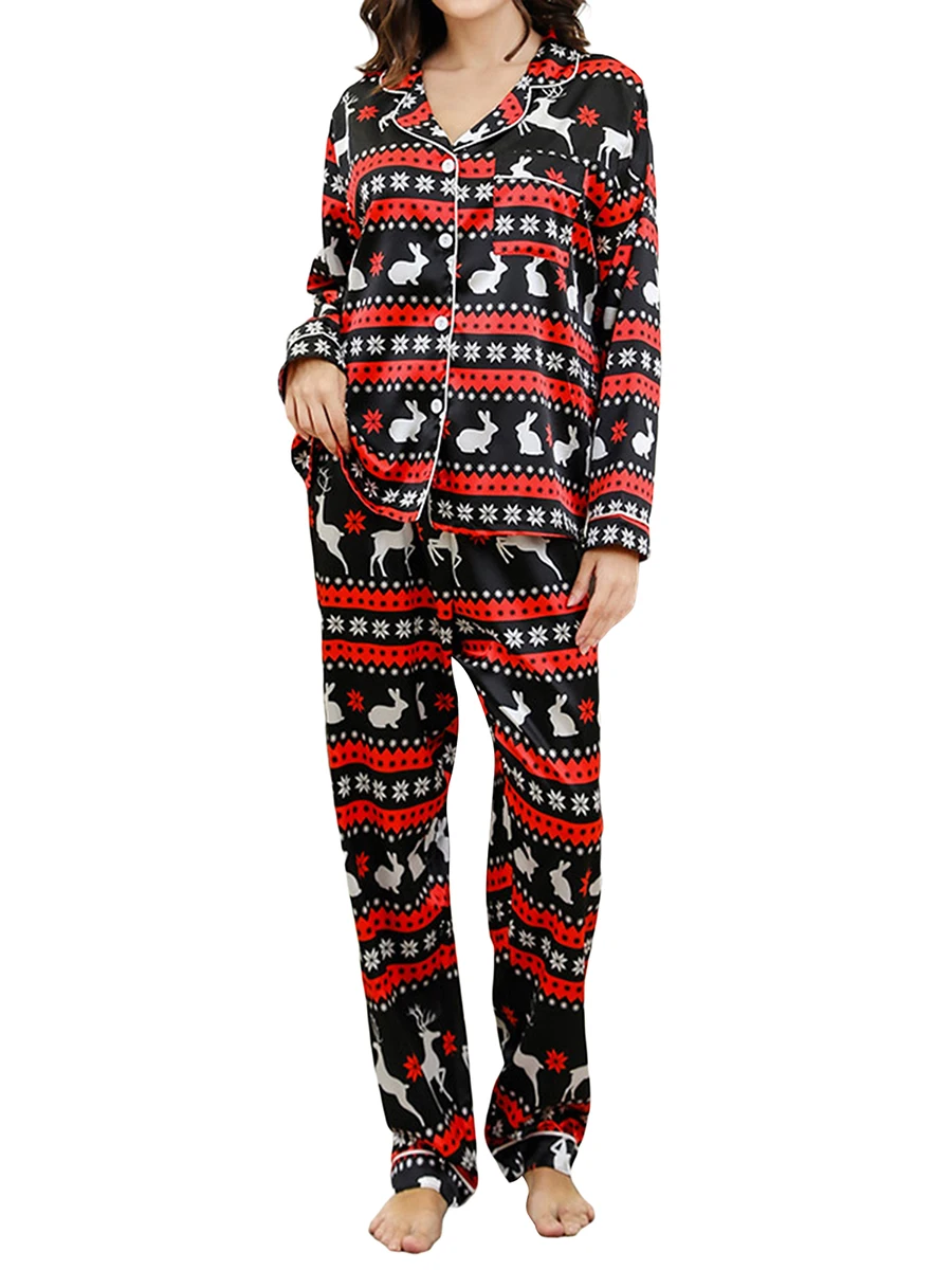 Женский рождественский пижамный комплект из 2 предметов, рубашка с перьями, топы, брюки, комплекты пижам Изображение 3