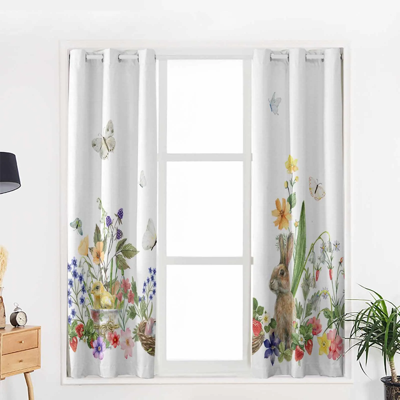 Пасхальный кролик, весенние цветы, бабочки, шторы для гостиной, роскошный декор спальни, шторы для кухни, шторы для балкона. Изображение 2