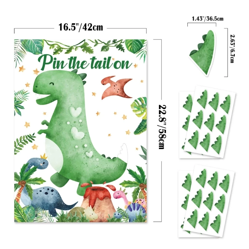 W3JA Прикрепите хвост к игровому постеру динозавра с помощью 36шт наклеек Tail, интерактивного игрового реквизита для незабываемых торжеств Изображение 5