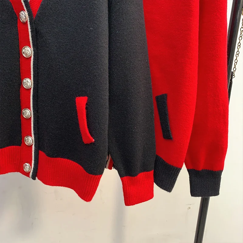 Красный кардиган, свитер, куртка женская, Южная Корея, 2023, осень и зима, новый стиль, иностранная свободная верхняя одежда, ленивый вязаный топ Изображение 2
