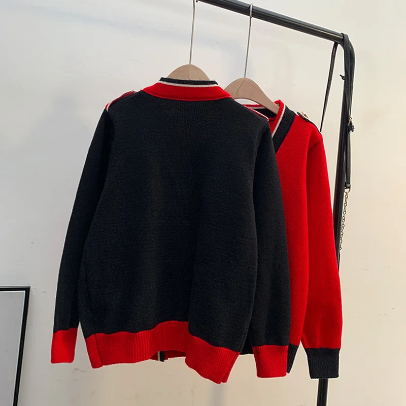 Красный кардиган, свитер, куртка женская, Южная Корея, 2023, осень и зима, новый стиль, иностранная свободная верхняя одежда, ленивый вязаный топ Изображение 3